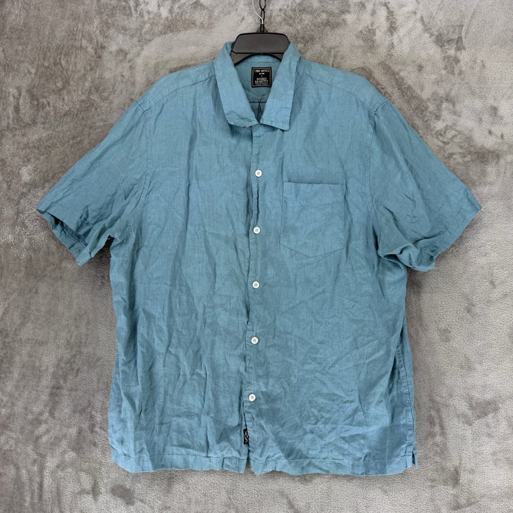 Todd Snyder Linen Shirt Mens XXL Short Sleeve Blue Button-down EUC